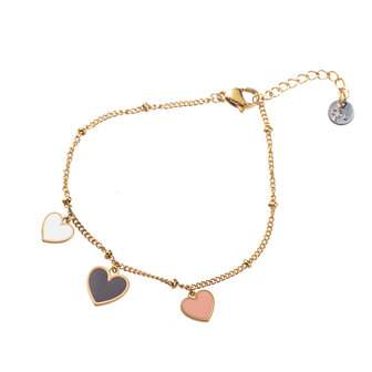 Armband B3241-2 3 heart charms goud - Day&amp;Eve