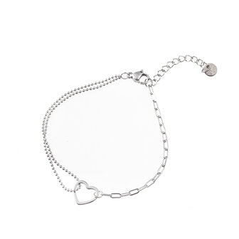 Armband B3202-21chained heart zilver - Day&amp;Eve