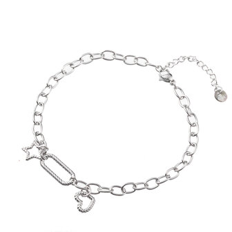 Enkelbandje A3231-1 heart+star zilver - Day&amp;Eve 