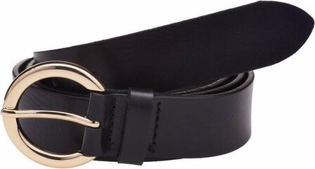 Riem leer plain belt zwart/goud - Elvy Fashion