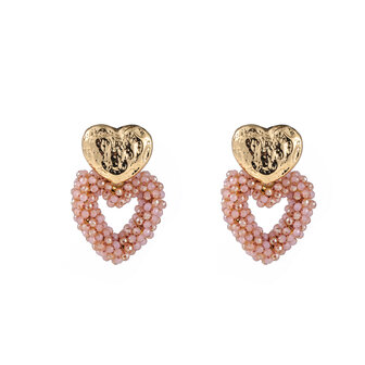 Oorbellen E4054-5 double heart beads pink/goud - Day&amp;Eve