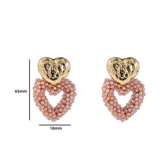 Oorbellen E4054-5 double heart beads pink/goud - Day&amp;Eve