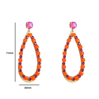 Oorbellen E4122-4 long oval dangle oranje/roze/goud - Day&amp;Eve