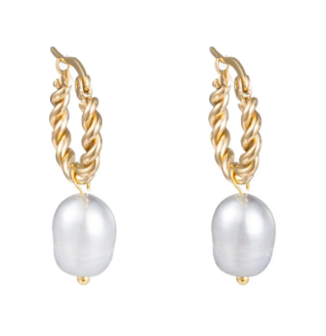 Oorbellen E2756-3 Twisted ring pearl grijs goud - Day&amp;Eve