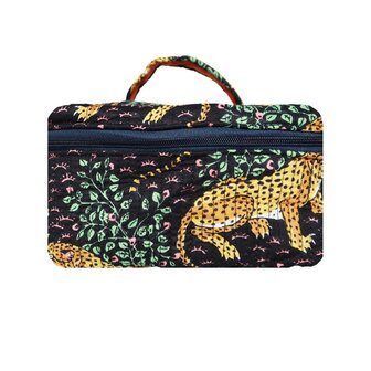 Beautycase donkerblauw met panter en bloemen - Loffs