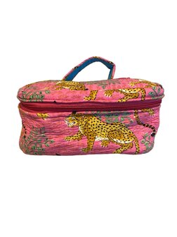 Beautycase Roze met panter en bloemen - Loffs