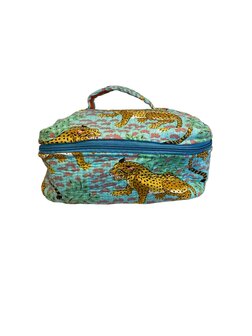 Beautycase blauw met panter en bloemen - Loffs