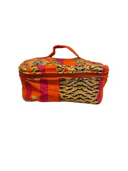 Beautycase oranje/fuchsia met panter - Loffs