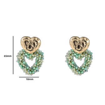 Oorbellen E4054-7 double heart beads green/goud - Day&amp;Eve