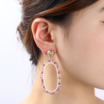 Oorbellen E4560-4 Hexagon dangle pink flower - Day&amp;Eve