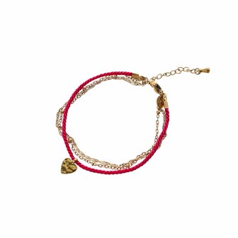 Armband B4780-2 Heart line bracelet goud + fucsia- Day&amp;Eve