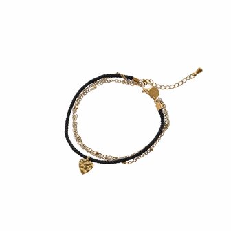 Armband B4780-1 Heart line bracelet goud + black - Day&amp;Eve