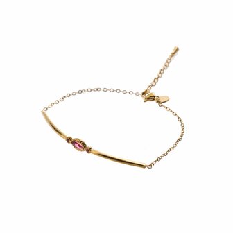 Armband B4775-4 Oval stone bracelet goud + fucsia - Day&amp;Eve