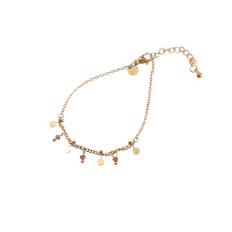 Armband B4760-4 Beads + petals bracelet goud + brown - Day&amp;Eve