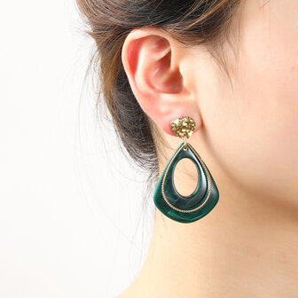 Oorbellen E4915-2 Long resin dangle earring goud + green - Day&amp;Eve 