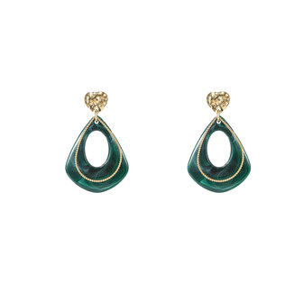 Oorbellen E4915-2 Long resin dangle earring goud + green - Day&amp;Eve 