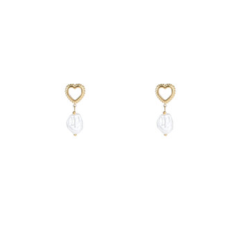 Oorbellen E4903-2 Heart top pearl earring goud - Day&amp;Eve 