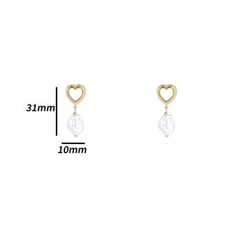 Oorbellen E4903-2 Heart top pearl earring goud - Day&amp;Eve 