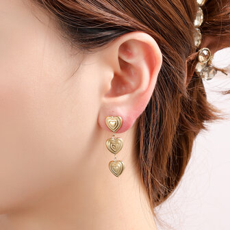 Oorbellen E4953-2 triple hearts earring goud - Day&amp;Eve 