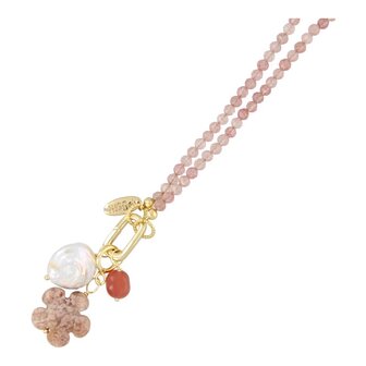 Ketting 4mm halfedelsteen strawberry met clip en bedels - Fushi