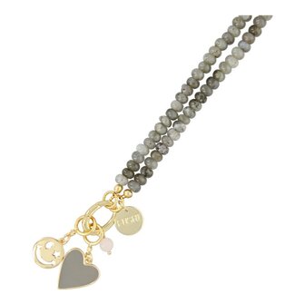 Ketting halfedelsteen donut smal labradorite met clip en bedels - Fushi