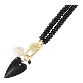 Ketting halfedelsteen donut onyx met bedels - Fushi