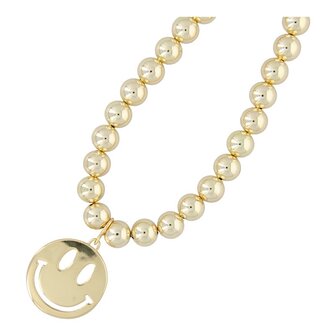 Ketting 8mm 14krt verguld goud met gouden smiley xxl - Fushi