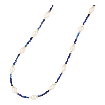 Ketting 3mm halfedelsteen en zoetwaterparels donker blauw  - Fushi