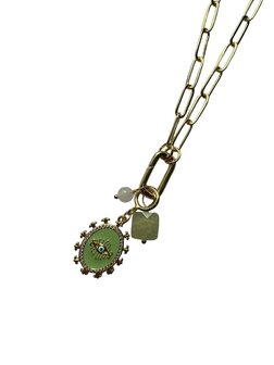 Ketting FJ7136-2 metaal schakel met clip en bedels groen- Fushi