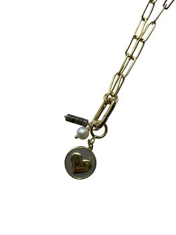 Ketting FJ7136-5 metaal schakel met clip en bedels grijs - Fushi