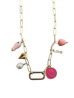 Ketting FJ7511-4 metaal schakel en slot  bedels roze - Fushi