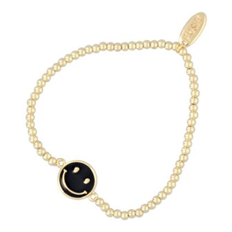 Armband FJ7760-2 3mm 14krt met enamel smiley zwart - Fushi