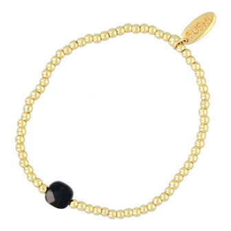 Armband FJ6960 3mm 14krt met vierkante halfedelsteen onyx kraal - Fushi