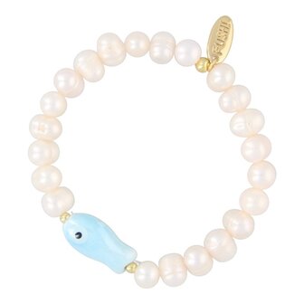 Armband FJ7585-1 zoetwaterparel en keramiek vis lichtblauw - Fushi