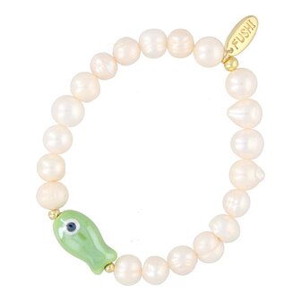 Armband FJ7585-3 zoetwaterparel en keramiek vis groen - Fushi