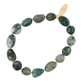 Armband halfedelsteen tumble stones mos agaat - Fushi