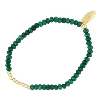 Armband halfedelsteen green jade en 3mm 14krt plated brass - Fushi