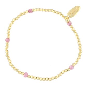 Armband 3mm 14krt plated brass en facet donut light pink jade - Fushi