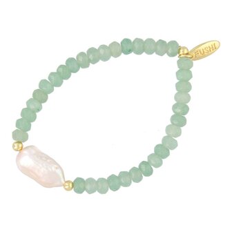 Armband halfedelsteen donut facet green aventurine met zoetwaterparel - Fushi