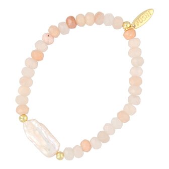 Armband halfedelsteen donut facet pink aventurine met zoetwaterparel - Fushi