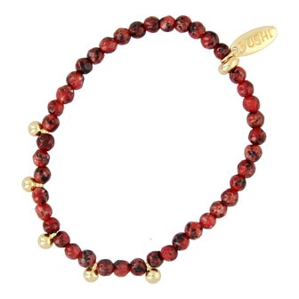 Armband halfedelsteen Agaat bordeaux/zwart met gouden balletjes - Fushi