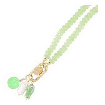 Ketting glaskralen donut lichtgroen met clip en bedels - Fushi