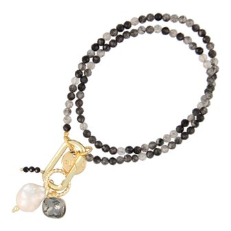 Ketting halfedelsteen Black Stone met bedels - Fushi