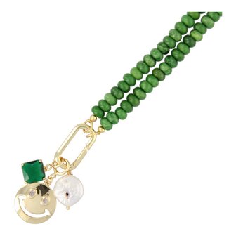 Ketting halfedelsteen green jade met bedels - Fushi