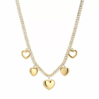 Bedelketting sparkling hearts - goud