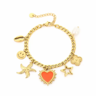 Bedelarmband red heart - goud