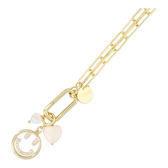 Ketting FJ7136-6 metaal schakel met clip en bedels wit- Fushi