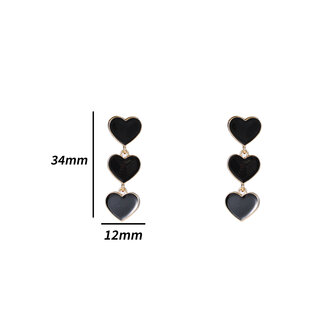 Oorbellen E4063-7 3 small hearts zwart/goud - Day&amp;Eve