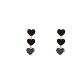 Oorbellen E4063-7 3 small hearts zwart/goud - Day&amp;Eve