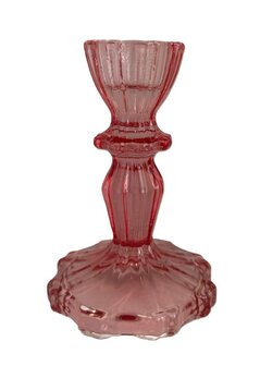 Kandelaar glas roze klein